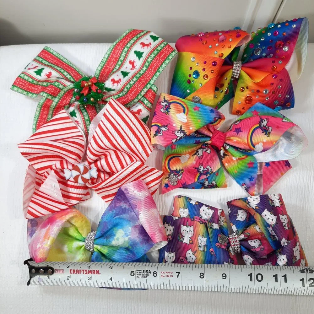 JoJo Siwa bow set of 6 Christmas tie dye cats mermaid unicorns rainbow barrettes